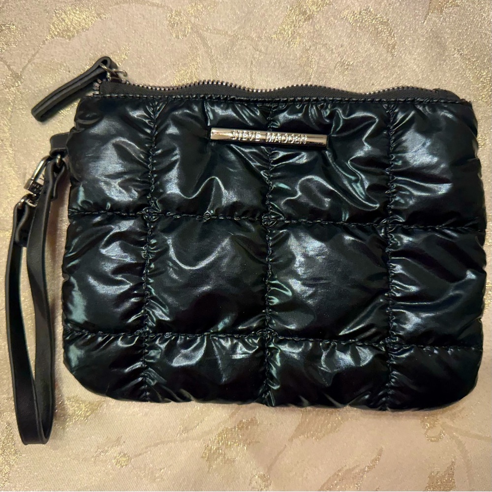 Steve Madden Black Quilted Wristlet Clutch